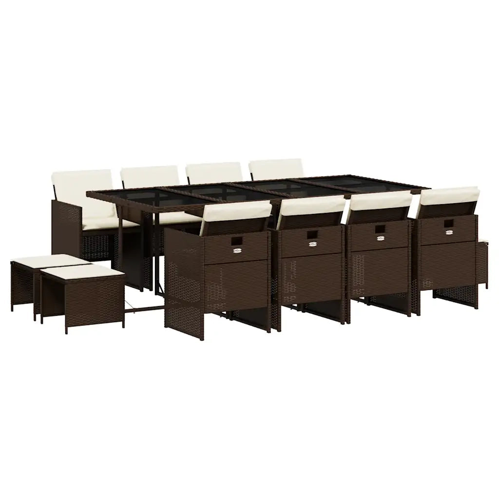 vidaXL Set da Pranzo da Giardino 13pz con Cuscini Marrone Polyrattan