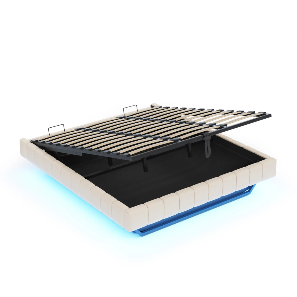 Letto imbottito con LED e contenitore, 140x200 cm