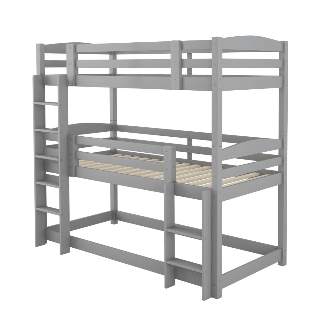 Letto a castello a tre posti 90x200 cm con due scale in legno grigio