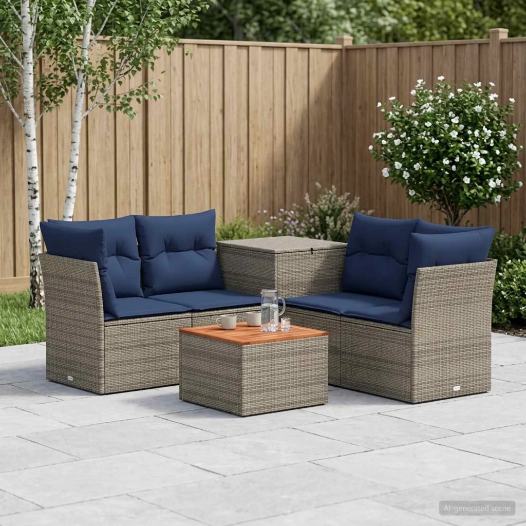 Set di divani 6 pz Grigio e Blu Navy Rattan sintetico e Acciaio 3447357