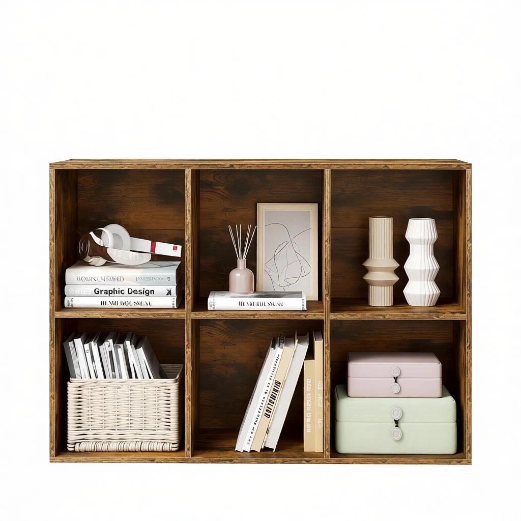 Libreria a cubi 6 vani in legno ingegnerizzato color marrone rustico 59,6x89x29 cm