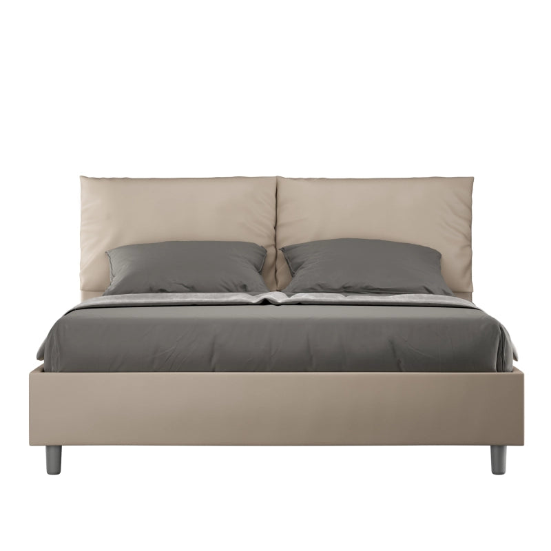Letto imbottito Matrimoniale 160x190 cm Antea - Similpelle,Senza rete,Tortora