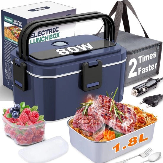 Lunchbox elettrica 80W 1.8L compatibile con 12V 24V 230V per auto, camion e ufficio (1.8L blu)