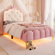LETTO Principessa 90x200 cm in PU Rosa con luci LED
