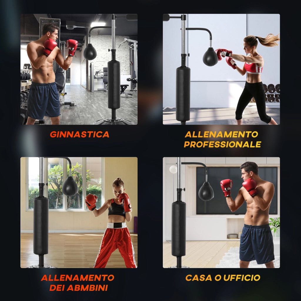 Sacco Boxe da Terra 4 in 1 ¨C zephmum ¨C Nero, Altezza Regolabile 160-230cm