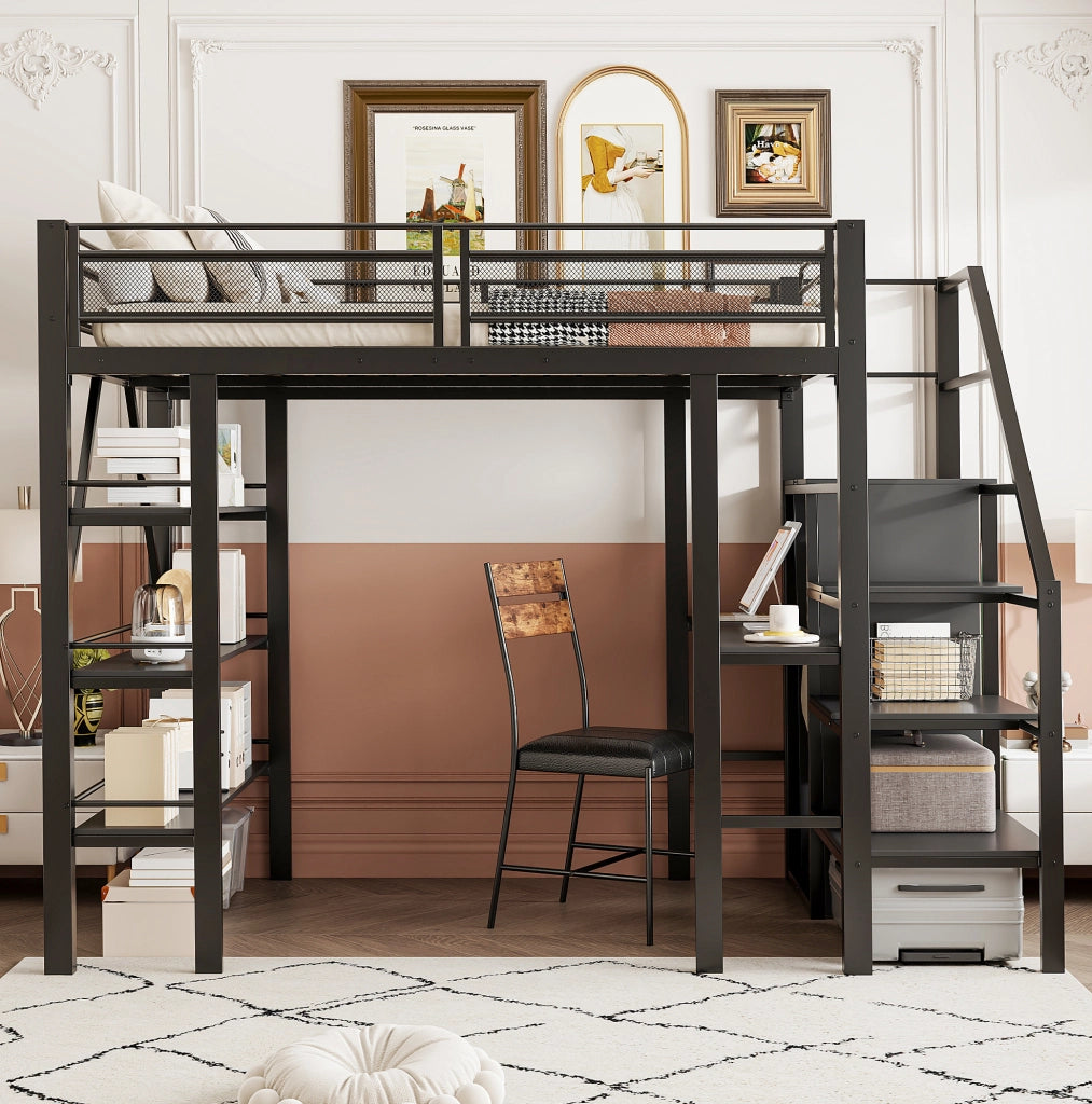 Letto a soppalco 140x200 cm con scrivania e armadio