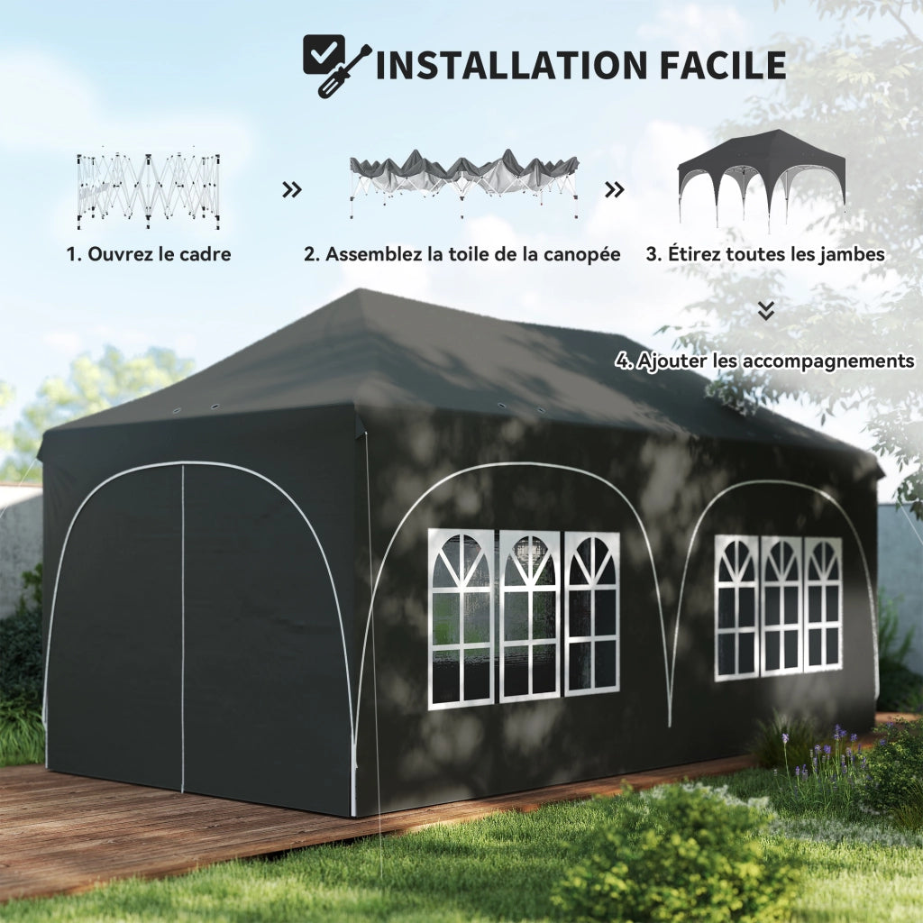 Tenda da giardino pieghevole impermeabile 3x6m ¨C zephmum ¨C grigio con 6 pareti laterali