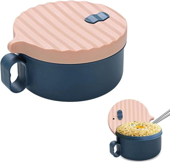 Bowl per Ramen in acciaio inossidabile con cucchiai da tavola 1200 ml con coperchio, set per bento, pranzo da lavoro, lattina di polvere blu
