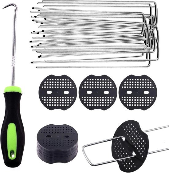 Set di sostegni e di fissaggi a forma di U per giardino da 201 pezzi, ideale per fissare tubi di irrigazione, reti di recinzione e pannelli di finto prato