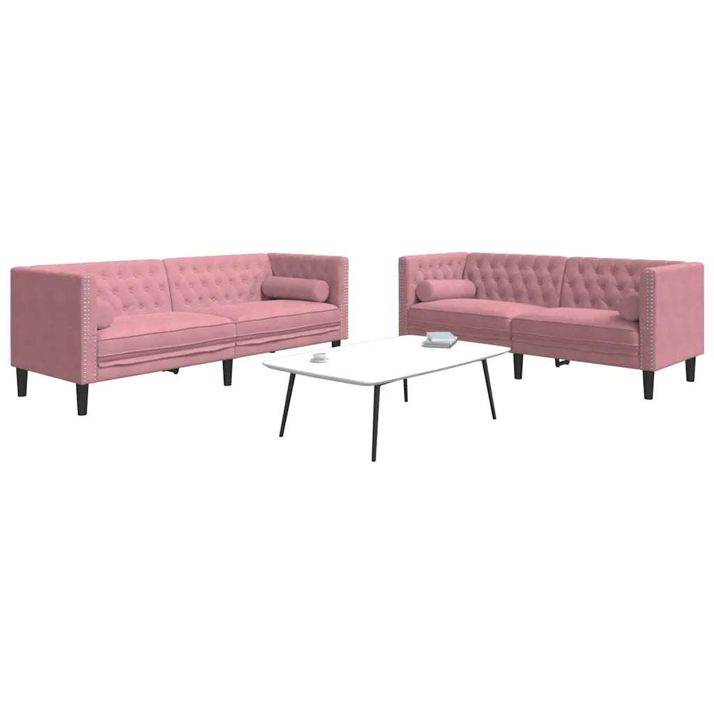 vidaXL Set Divani Chesterfield 2pz con Cuscini Rosa Velluto