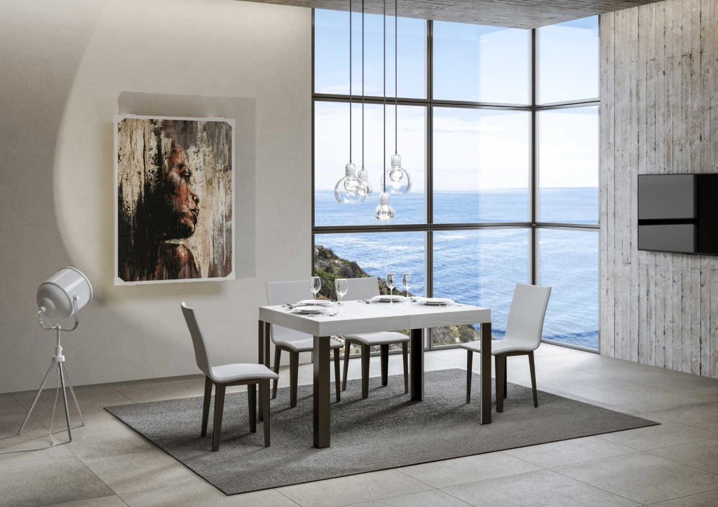 Tavolo Allungabile 140-244x90x77 cm Linea Bianco Frassino Telaio Antracite