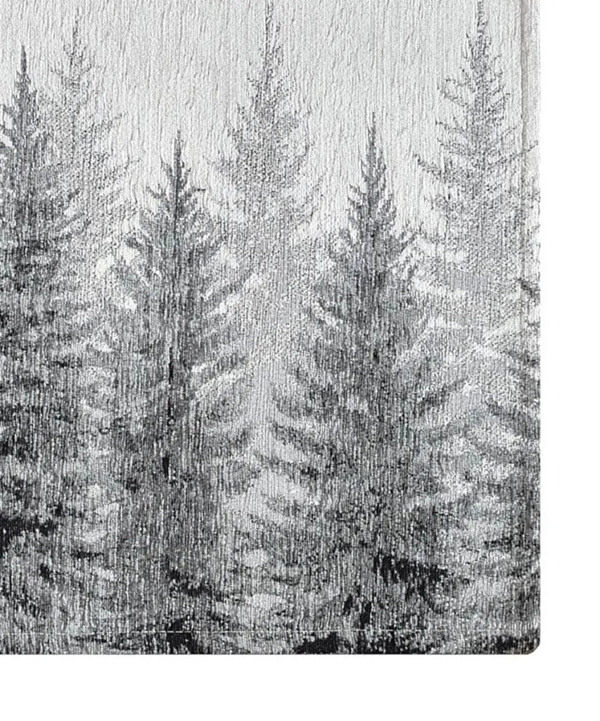 Tappeto moderno ABETI GRIGIO NERO disegno foresta aghifoglie di montagna, tappetino bagno multiuso lavabile in lavatrice e anti-scivolo cm.55x80