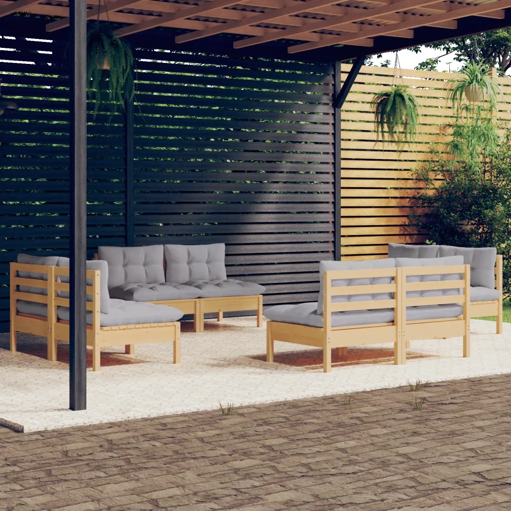 Set Divani da Giardino 8 pz con Cuscini Grigi Massello di Pino 3096039