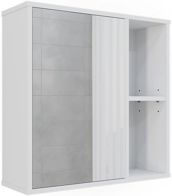 Mobile a specchio per il bagno Leano, Bianco, 60 x 60 cm, adatto per la conservazione di articoli da bagno e asciugamani