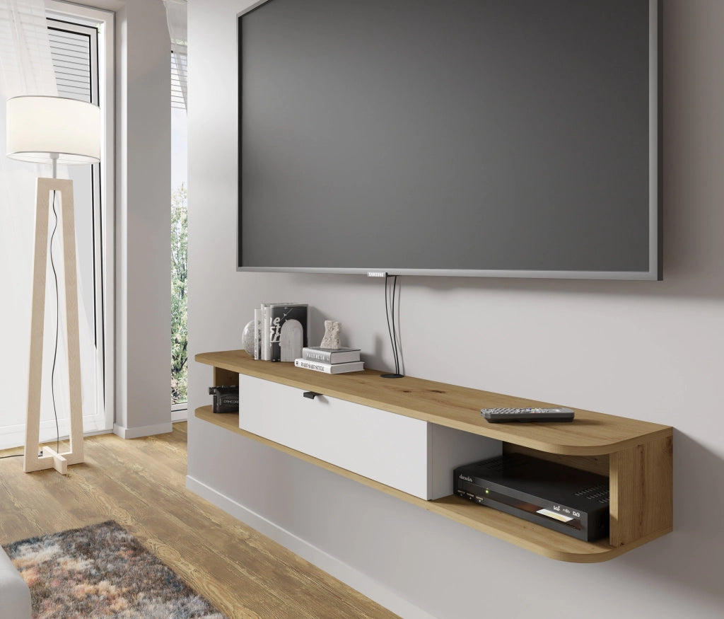 BIM FORNITURE mobile tv soggiorno ICARUS cm 156x29x20h rovere bianco opaco