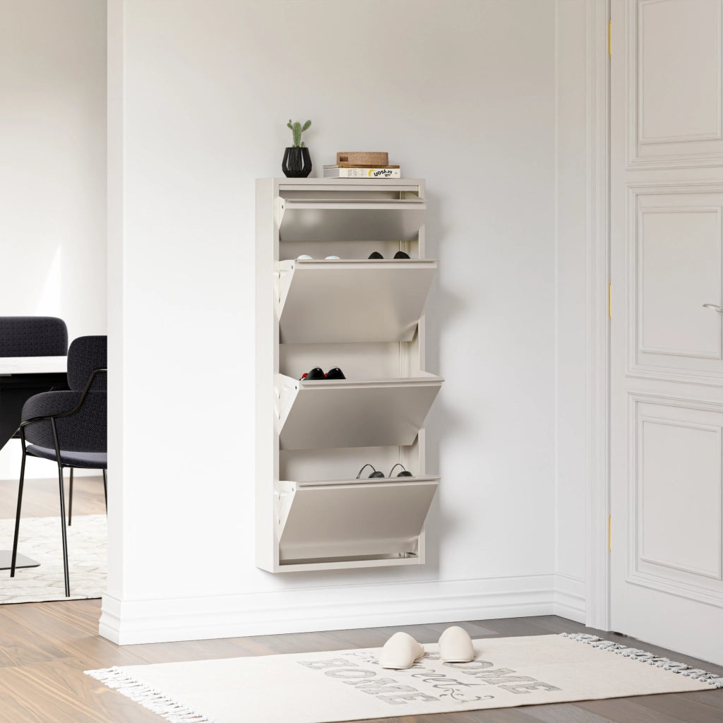Scarpiera Sokndal con 3+1 Contenitori Ribaltabili Portascarpe in Metallo - Pepe Bianco [en.casa]