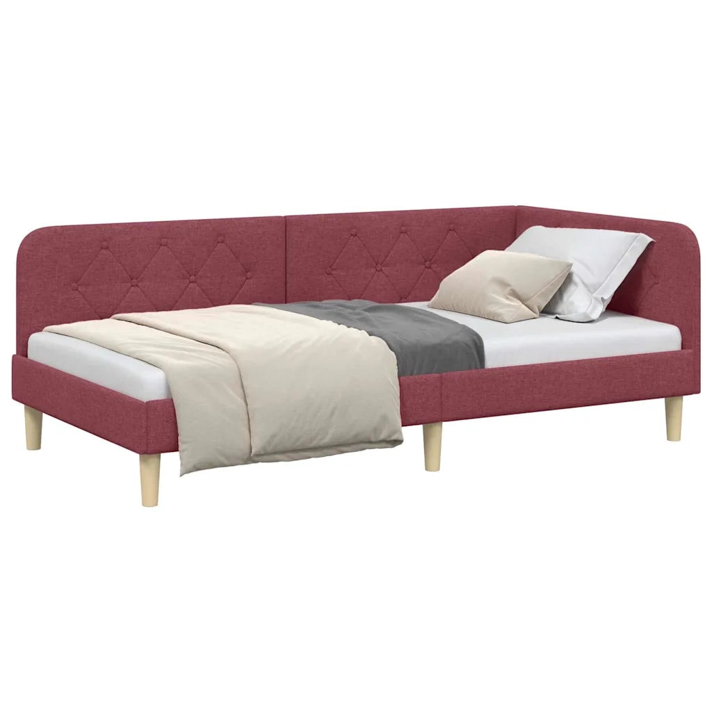 Cornice del letto ad angolo Rosso Vino 100 x 200 cm Tessuto