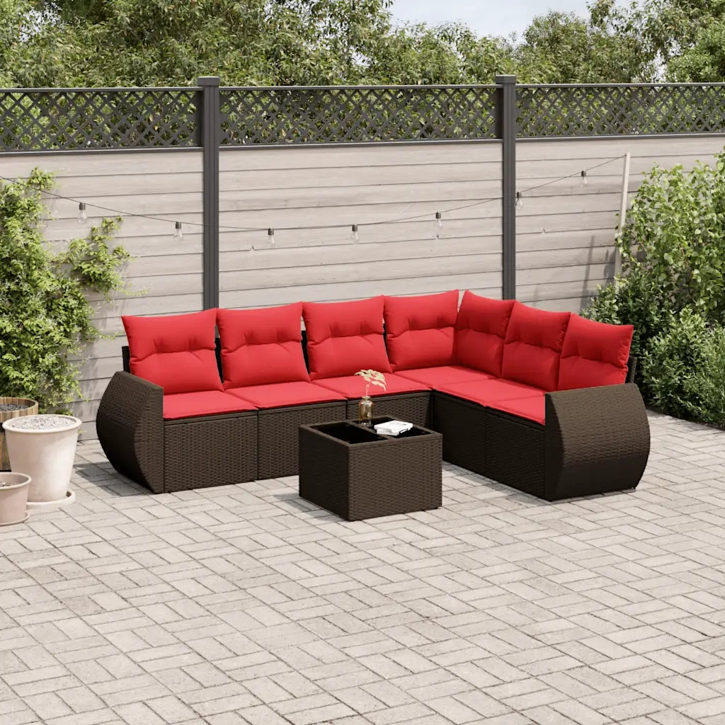 Set Divani da Giardino 7 pz con Cuscini Marrone in Polyrattan 3221423