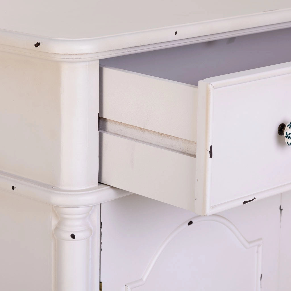 Console in legno bianco con 2 cassetti e 2 porte 80x38x110,5h cm
