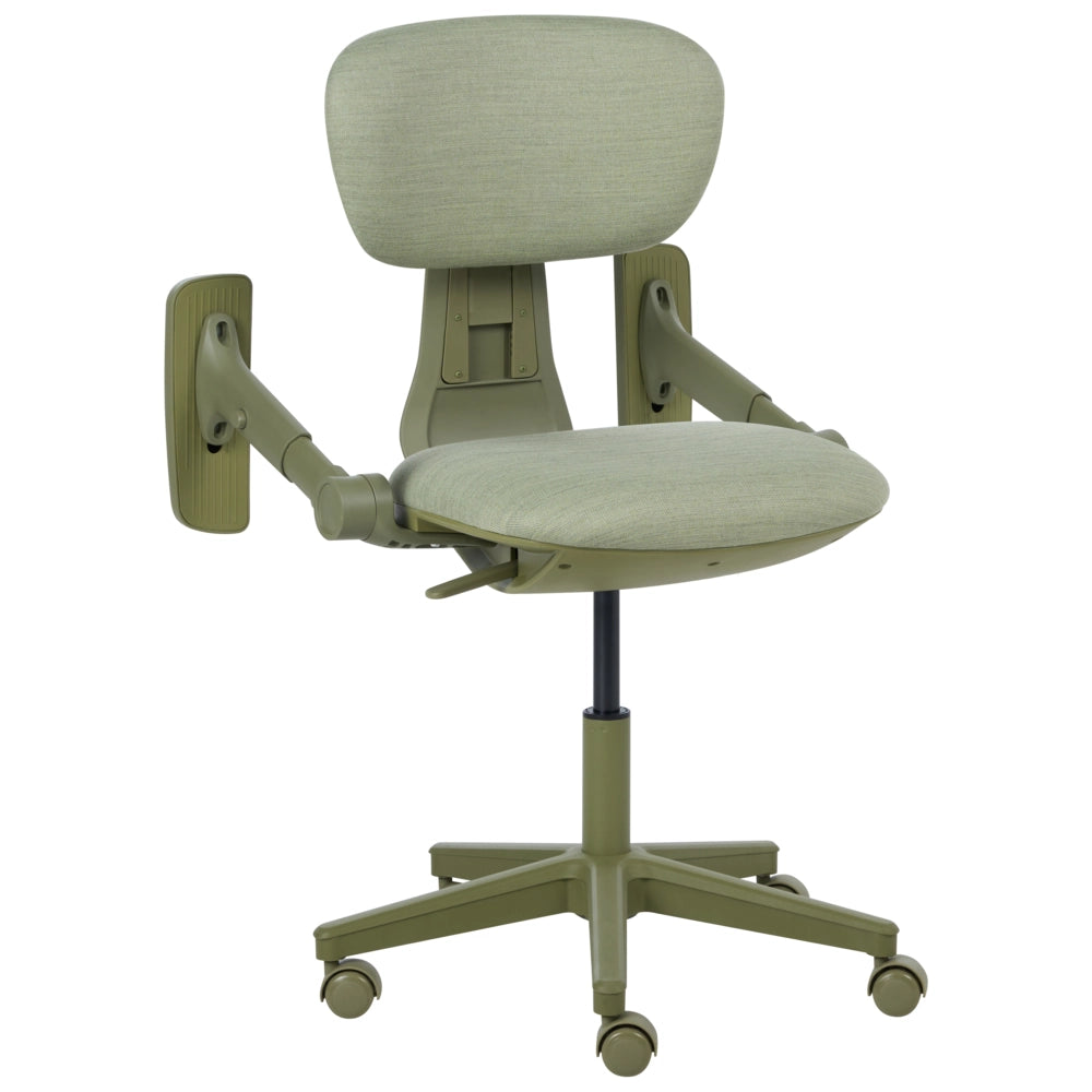 Sedia da ufficio in tessuto verde con schienale e braccioli regolabili, design moderno, per l'ufficio domestico