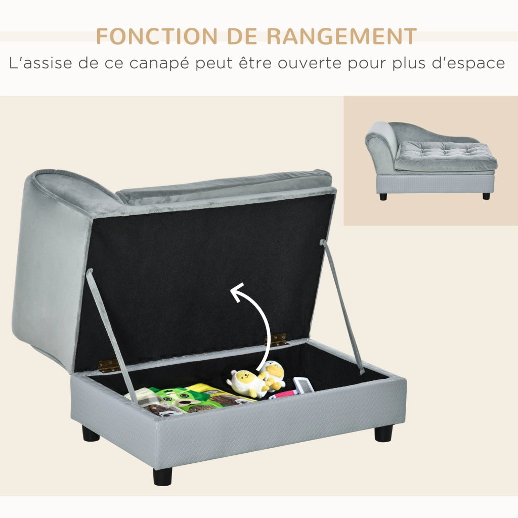 Divano per cani e gatti con cuscino amovibile e contenitore ¨C zephmum ¨C 76x45x43 cm grigio chiaro