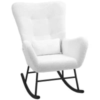 Sedia a Dondolo, Rivestimento in Peluche, Cuscino Lombare, Antiscivolo, fino a 120 kg, Bianco
