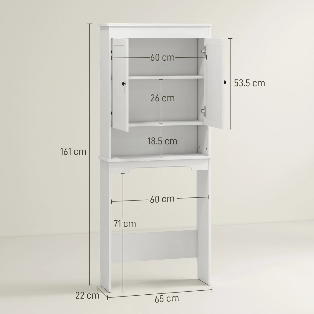 Mobile sopra WC con 3 Mensole Chiuse e Ripiano Aperto, in Legno, 65x22x161 cm, Bianco