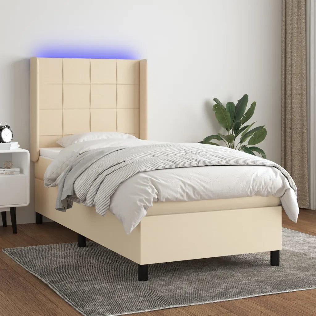 Letto a Molle con Materasso e LED Crema 90x190 cm in Tessuto 3138282