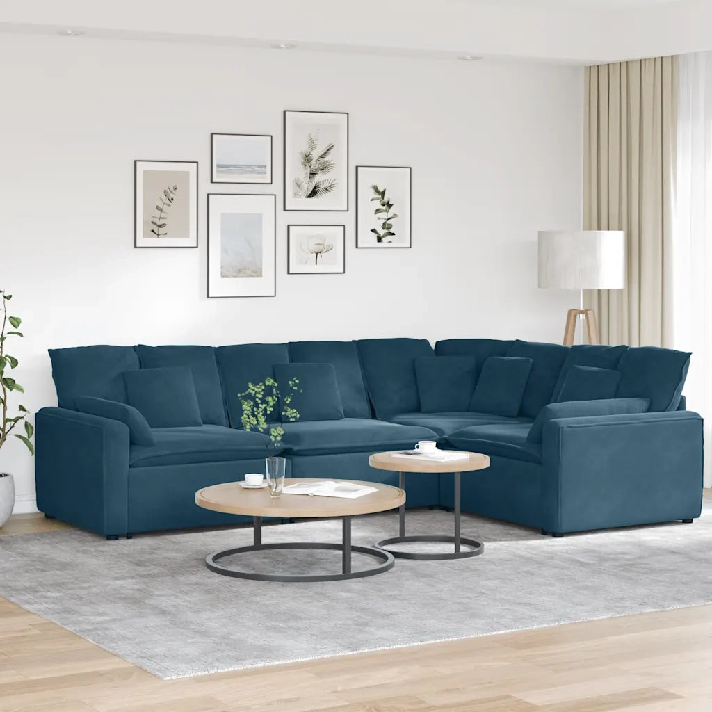 Divano Modulare con Cuscini in Velluto Blu 3321158