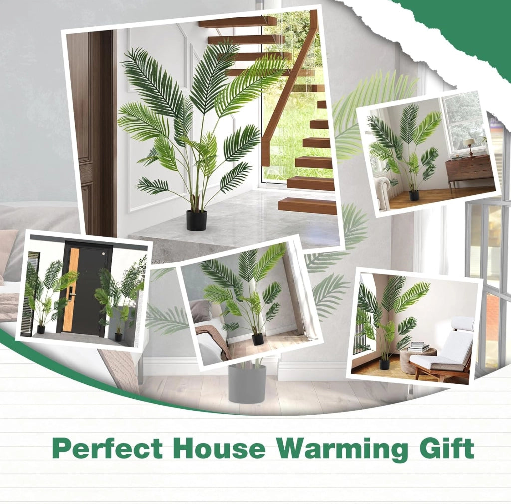 Set di 2 piante artificiali con vaso finto palma con rami e foglie realistiche, pianta decorativa in plastica per ingresso, soggiorno, balcone (140 cm)