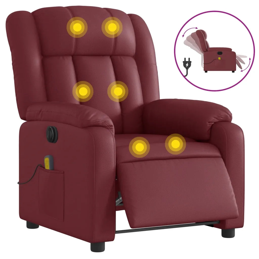 Divano Sedia-Poltrona Massaggiante Reclinabile Rosso Vino in Similpelle 836020