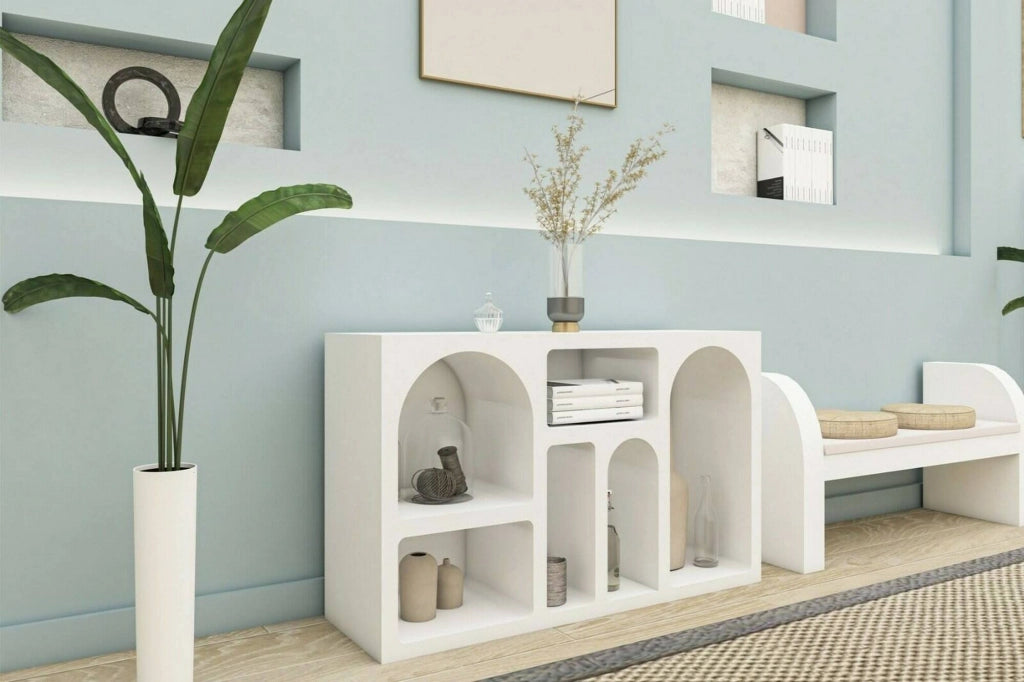 Credenza Arsenio, Buffet da soggiorno, Madia da salotto, Dispensa da cucina, 120x37h74 cm, Bianco