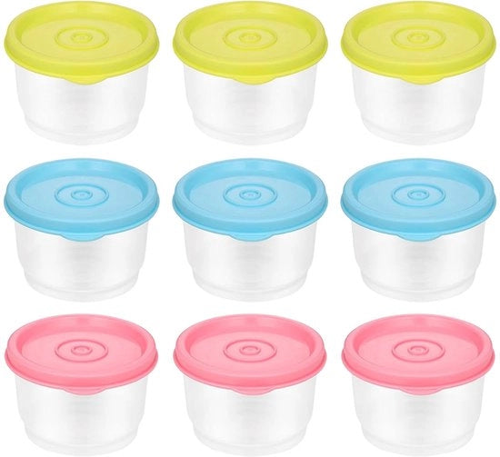 9 contenitori a forma di cilindro per alimenti con coperchi 150 ml contenitori di piccola capacità per la conservazione contenitori per congelare contenitori per snack in pile mini contenitori per salse per microonde, congelatore adatto