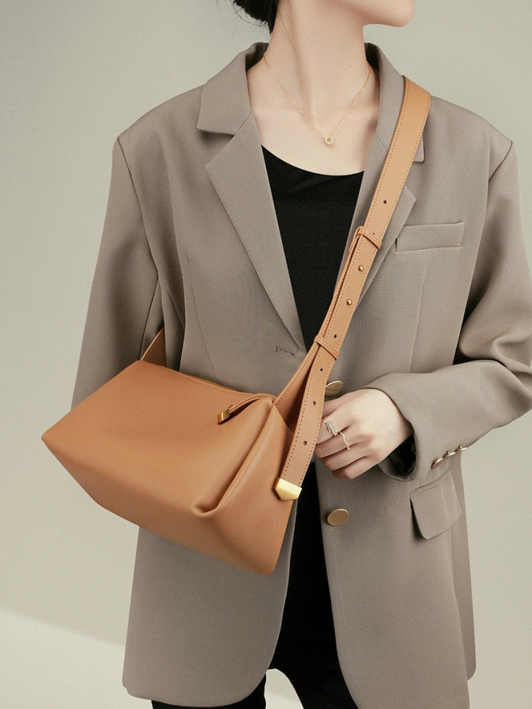 Borsa a tracolla piccola da donna in vera pelle, marrone