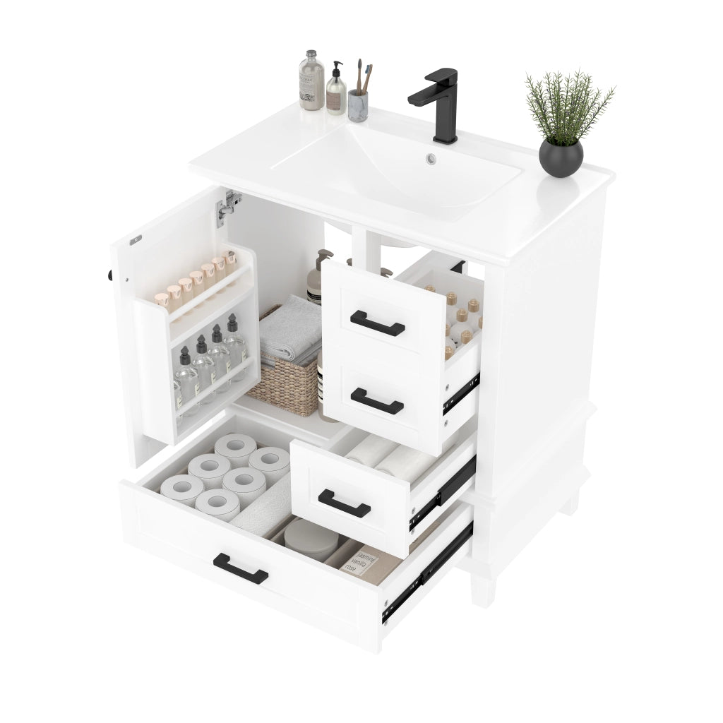 Mobile sottolavabo con lavabo in ceramica, 3 cassetti e ripiano interno, per bagno, bianco, 76 × 46 × 83,5 cm