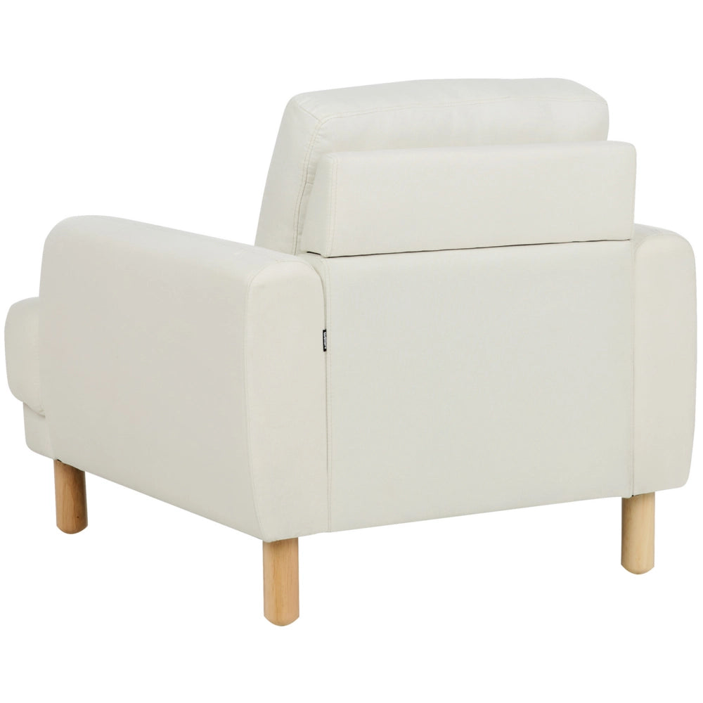 Set da salotto composto da divano a 3 posti e poltrona gambe in legno seduta spessa con rivestimento in tessuto bianco sporco soggiorno retrò classico