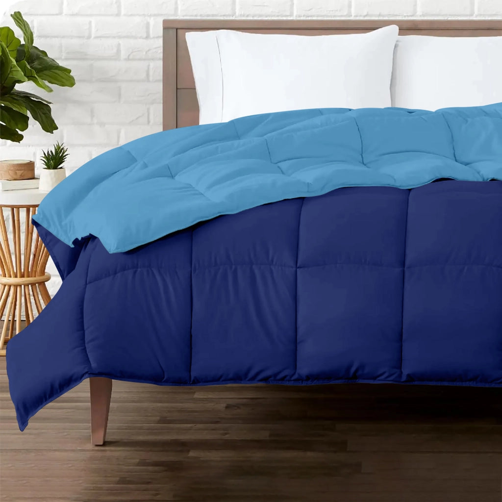 Piumino Letto invernale in Piuma d'Oca 90/10 Double Face 350 Gr/Mq Coperta Inverno Piumone Caldo Trapuntato Trapunta - Piazza e mezza - BluAvio