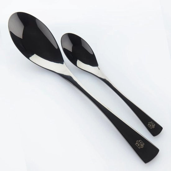 Set di cucchiai per plateau | 2 cucchiai a forma di quenelle alta | Nero | Keukengerei | Gereaduisce per piatti | Set di cucchiai per piatti grandi e piccoli | Strumenti per la decorazione dei piatti