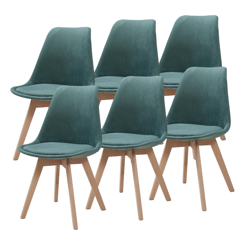 Set Fläten di 6 Sedie da Sala con Seduta Imbottita Rivestimento in Velluto a Coste Verde Scuro [en.casa]