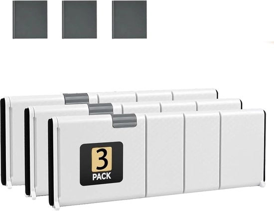 3x Distributore di Cassetta Regolabile Bianco - Accessori di Profondità per Cassetta della Cucina, Armadio e Scrivania - Set di Organizzatore in Plastica