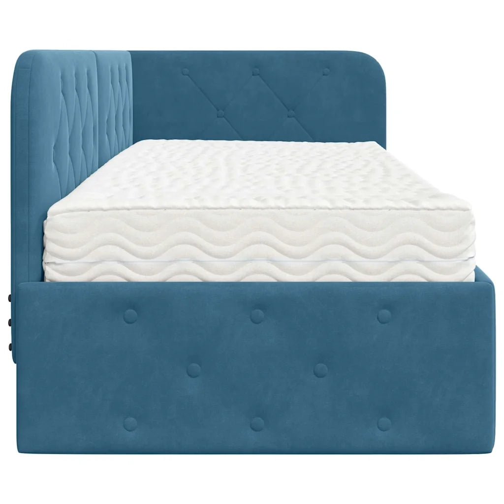Cornice del letto ad angolo Blu 80 x 200 cm Velluto