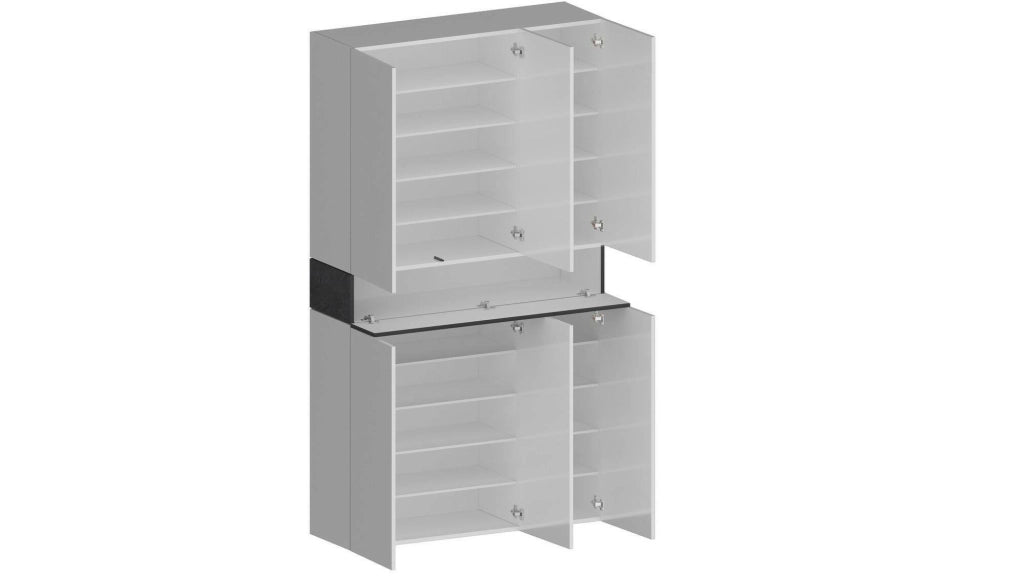 Scarpiera Charoite, Porta scarpe salvaspazio a 7 ante, Armadio multifunzione da ingresso, 114x38h200 cm, Bianco e Ardesia