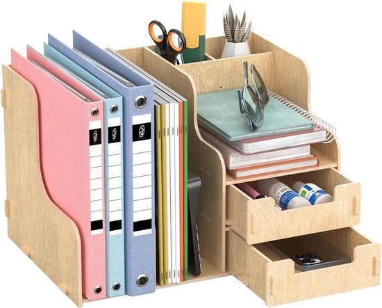 Organizzatore multifunzionale per ufficio in legno - Cassetto in legno per scrivania