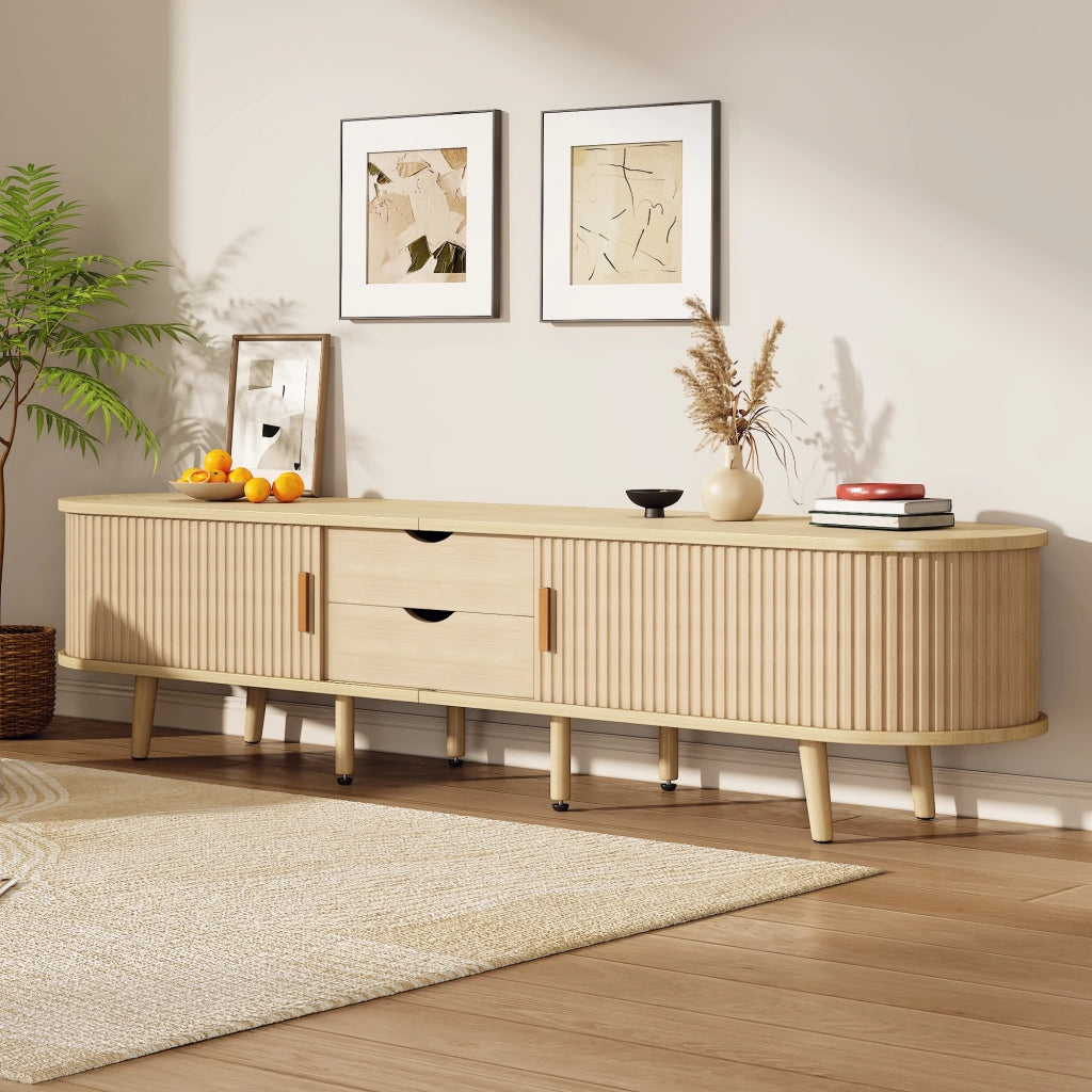 Mobile TV con Vano Contenitore e Piano Rotondo ¨C MINIMAL ¨C MDF Rovere, 2 Cassetti, 175x40x42 cm