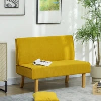 Divano a Due Posti con Rivestimento in Velluto a Coste, Imbottitura Spessa e Gambe in Legno Massiccio per Soggiorno, Camera da Letto, Ufficio, Giallo