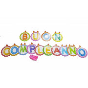 Trade Shop - Festone Scritta Buon Compleanno Tonde Candela Colorate 3mt Carta Compleanni Party -