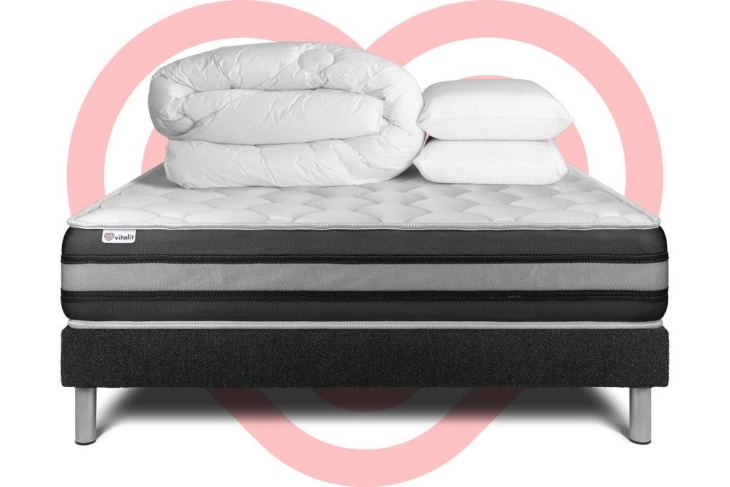 Pacchetto letto completo - Materasso 180x200cm + Box spring con doghe (kit) + 2 cuscini + Piumino - Vitalspring Zen