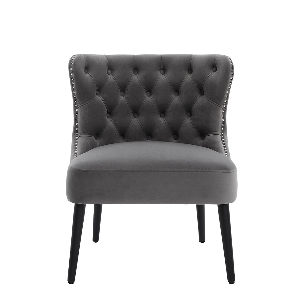 Poltrona singola in velluto con bottoni - Xylo - design moderno senza braccioli, borchia chiodata, piedi in legno