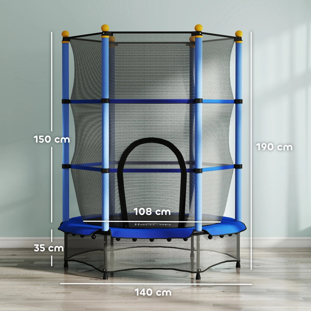 Trampolino bambini ¨C zephmum ¨C Blu, ?140 cm, rete di sicurezza, interno ed esterno