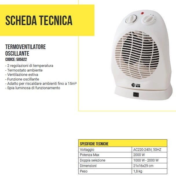 Termoventilatore Stufa elettrica Scaldabagno Oscillante 1000/2000W